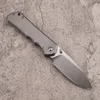 1st Ny A0222 High End Folding Knife D2 Satin Drop Point Blade CNC TC4 Titaniumlegering Handla Bollbärande EDC Pocket Knives