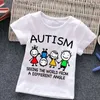 Camisetas autismo crianças menino t-shirt meninas desenhos animados puzzle tops bonito bebê algodão roupas de verão criança dinossauro camisetas crianças traje q240218