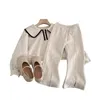 Korean Style New Spring Kid Girl Sets Polo Collar Grey Long sleeved Sweatshirt+Casual Pants Childrens Set 240218