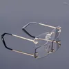 Solglasögon högkvalitativa handgjorda män vintage runda legering Rimless Glass Ram för receptbelagda kvinnor mode optiska myopia glasögon