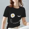 T-shirts Femmes XXS-3XL Femmes Summer Print T-shirt Marguerites Modèle Série Femelle Tee Noir All-Match Dames O-Cou Tops Vêtements Drop