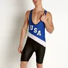 Running Sets USA Team Professional Race Clothing Mens Wrestling Singlets Suit Sleeveless Weight Lifting Bodysuit Gym Fitness One-oiece