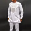 2024 terno masculino de luxo camisa e calças conjunto de 2 roupas tripulação pescoço cor sólida festivo mangas compridas estilo étnico africano M-4XL 240118