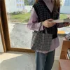 Alışveriş Çantaları 2024 LY Taşınabilir Öğle Çantası Japon Ekose Pamuk Piknik Yemekleri Kadınlar Basit Küçük Tote Kore tarzı Çocuklar