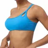 Yoga Outfit Couleur Solide Une épaule Mince Ceinture Femmes Fitness Sports Soutien-gorge Top Beauté Gym Courir Absorbant Sous-vêtements d'entraînement