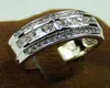 Cluster Rings Men039s Deluxe 10K White Gold Princesscut Sapphire Crystal Gemstone Band Ring Wedding For Men Women Jewelry3396728