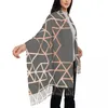 Baretten Mode Rose Goud En Grijs Geometrisch Patroon Kwastje Sjaal Dames Winter Herfst Warme Sjaals Wraps Vrouwelijke Abstracte Sjaals