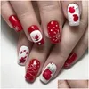Falska naglar 24st kort falskt rund huvudpress på nagel snöflinga franska akrylfasle tips för tjej jul manikyr gåvor släpp deliv ottwp