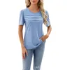 T-shirts pour femmes Femmes Impression décontractée Manches courtes Col en V Chemise ample Blouse Tops Tech Femmes Grandes rayures