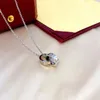 2024 Collier pour femme pour femme amour bijoux pendentif en or double anneau en acier inoxydable bijoux mode anneaux entrelacés ovales colliers de chaîne claviculaire designerQ19