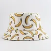 Berets Doube Side Bucket Hat Men Women Summer Cap Banana Print Bob Unisex Hip Hop Fishing Fisherman