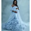 Fuchsia sjöjungfru spandex moderskapskamlar för gravida kvinnor älskling fotografering klänning golvlängd sida delad baby shower klänning
