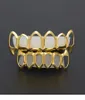 Ny hiphopanpassad fit Grill Six Hollow Open Face Gold Mouth Grillz Caps Top Bottom With Silicone Vampire Teeth Set1987201