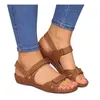 Sandales plates solides pour femmes, bout ouvert, chaussures d'extérieur, plage, boucle à crochet, souples, portables, décontractées, 2024