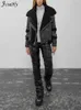 JusaHy Ecopelle PU pieghettata a vita alta pantaloni neri impilati pantaloni lunghi da donna slim hipster street style tendenza femminile 240122