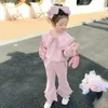 2024 Spring Girls Long sleeved Top and Boots Cut Pants Set for Preschool and Children 2-piece Clothing Baby Cute Set Sequins 3 4 5 6 240218