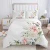 Rustik Flower White Bedding Set Microfiber Tree Leaves Floral Däcke Cover 3D Print -täcke med örngottrum Rumdekor 240131