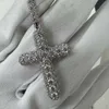 Groothandel luxe Vvs Moissanite diamanten tennisketting met kruisketting verzilverde sieradenketting