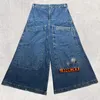 Damesjeans Hip Hop Punk Geborduurd Dobbelsteenpatroon Blauw Voor Dames Heren Y2k Baggy Vintage Denim Broek Los Veelzijdig Streetwear