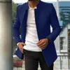 Autumn Winter Fashion Mens Woolen Coats Trend Solid Slim Single Breasted Lapel Long Suit Jacket Man Simple Casual Overcoat 240125