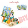 Blocks Sluban Friends City Cat House Sets Girl A-Frame Pet Apartment Garden Casa Villa Sakura Tree Building Blocks Animals Toy Kid Gift