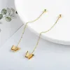Stylish Cute Heart Butterfly Stainless Steel Gold Plated Not Fade Long Drop Earrings Ear Wire Ladies Women Gift Fashion Jewelry