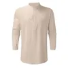 Camisas casuais masculinas algodão linho clássico cor sólida manga longa blusa superior gola botão primavera uso diário hombre