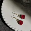 Kolczyki Dangle Natural Rose Flower Carring Fashion Immortal Biżuteria żywica epoksydowa Epoksydowa cyrkon prawdziwy dla kobiet 2024