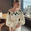 Women's Blouses Embroidery Detail Top Ladies Stylish Satin Embroidered Gauze Shirt Breathable Comfortable Elegant Lady's Polyester