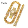 Popular Full Diamond Hand Watch 20mm GoldPlated Necklace Bracelet Mens Hip Hop Jewelry Set Factory Direct s3748889