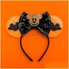 Outros suprimentos de festa festiva acessórios de cabelo Halloween mouse orelhas headband meninas festival lantejoulas arco para mulheres cosplay banda presente dhlxv