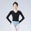 Bühnenkleidung Herbst Winter V-Ausschnitt Hohe Taille Tanz Ballett Pullover Mädchen Frauen Langarm Tops Erwachsene Damen Kostüme