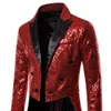 Men Blazer Jacket Shiny Sequin Glitter Embellished Stand Collar Split Hem Nightclub Prom Suit Coat Singers Stage Tuxedo Clothes 240201