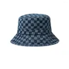 Berets Coreano Estilo Casual Checkerboard com Cordão Outono Inverno Pure Color Caps Feminino Chapéus Bacia Chapéu Mulheres Bucket Cowboy