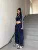 Women's Pants QWEEK Kpop Fashion Navy Sweapants Women Y2K Vintage Embroidery Purple Joggers Oversized Hip Hop Streetwear Sports Trousers