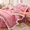 4-delig tweepersoonsbed beddengoedset lakens lakens groot dekbedovertrek linnen comfortabel beddengoed kussensloop luxe roze 240218