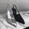 Sandals Silver Patent Leather Ladies Crystals Women Shoes Black Sild Slingback Sapatos Feminino Rhinestone Pointed Toe Tacones