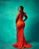 2024 ASO EBI Orange Mermaid Prom Dress Beaded Crystals Sequined Sexig Evening Formal Party Second Reception Födelsedagsengagemang Klänningar Klänningar Robe de Soiree ZJ53