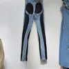 EWQ Women Streetwear Splice Jeans Autumn Female Fashion Patchwork Contrast High Waist Split Denim Pencil Pants 240118