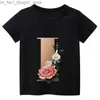 T-shirts Summe Retro Flowers A B C D Children T-shirt Kawaii Trend T Shirt Harajuku Letter Casual Clothes Kids Girl Boy Short Sleeve Tops Q240218