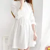 Abiti casual Abito bianco da donna Dolce ragazza Mezza manica estiva in pizzo stile giapponese per abiti eleganti a pieghe con scollo a O