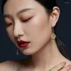 Boucles d'oreilles pendantes PANJBJ 925 en argent Sterling une boucle d'oreille en Jade pour femmes fille peinture chinoise Style ethnique bijoux cadeau en gros