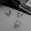 Cluster Ringe Punk Broken Metal Offener Ring Rosa Kristall Liebe Herz Kreuz Für Frauen Mädchen Hohle Kette Geometrische Unregelmäßige Y2K Schmuck