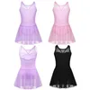 Palco desgaste crianças meninas sem mangas ballet collant vestido splice criss-cross back dança ginástica com saia de malha conjuntos de roupas