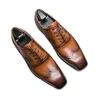 Lace Up Spring Oxford Men British Style Formal Party Pointed Business Designer Plaid Handmade Leather Casual Shoes