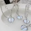 Hänge halsband Coconal Split Heart Necklace Opal Metal Silver Color Pearl Multi-Layered For Women 2024 Trendy Elegant Y2K Jewelry Gift