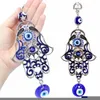 Décoration de fête 1pc chance turc bleu Hamsa main verre mauvais œil amulette tenture murale maison
