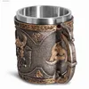 Tumblers Viking Warrior Style Beer Mug Medieval Dragon Harts Rostfritt stål Ölmugg Retro Skull Tankard Coffee Mug Tea Cup Eagle Northe T240218