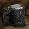 Tumblers 600ml Estilo Viking Caneca de Cerveja Medieval Dragão Resina Aço Inoxidável Caneca de Cerveja Retro Crânio Tankard Caneca de Café Xícara de Chá T240218