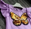 T-shirts Girl sequin top changing color butterfly switchable reversible sequins girls T-shirts kid fashion t shirt children tops clothes Q240218